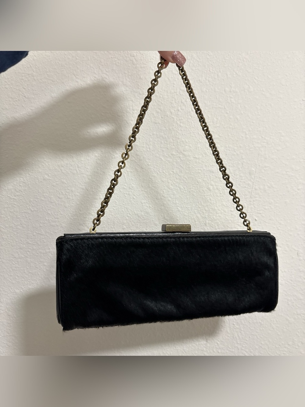 Antonio Melani Faux Fur Black Chain-Handle Evening Clutch